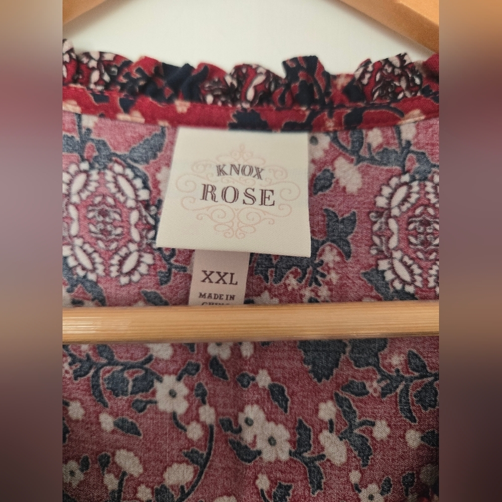 Knox Rose Red and Blue Floral Blouse Size XXL - Picture 3 of 4